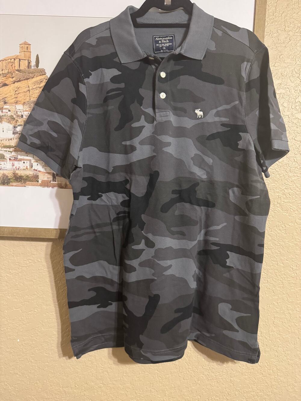 Lot of 2 Abercrombie & Fitch Men's Camo Polo Shirts Size XXL Blue & Gray Moose